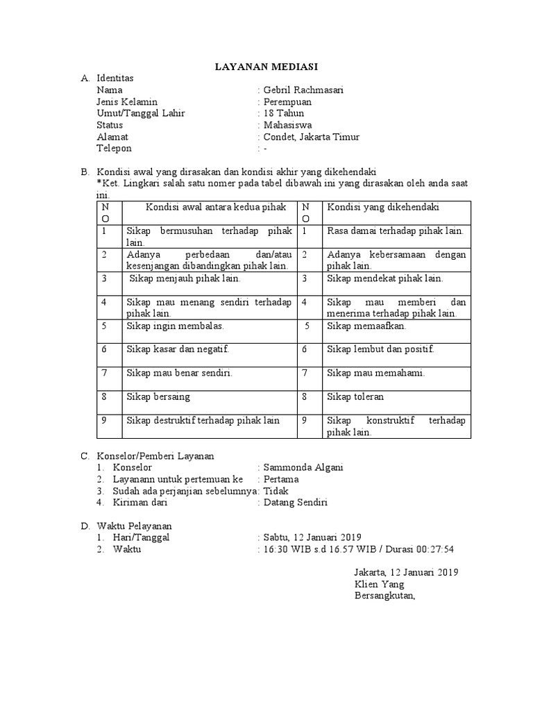Contoh Layanan Mediasi di Sekolah | PDF