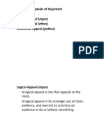 The Three Appeals of Argument Logical Appeal (Logos) Ethical Appeal (Ethos) Emo7onal Appeal (Pathos)