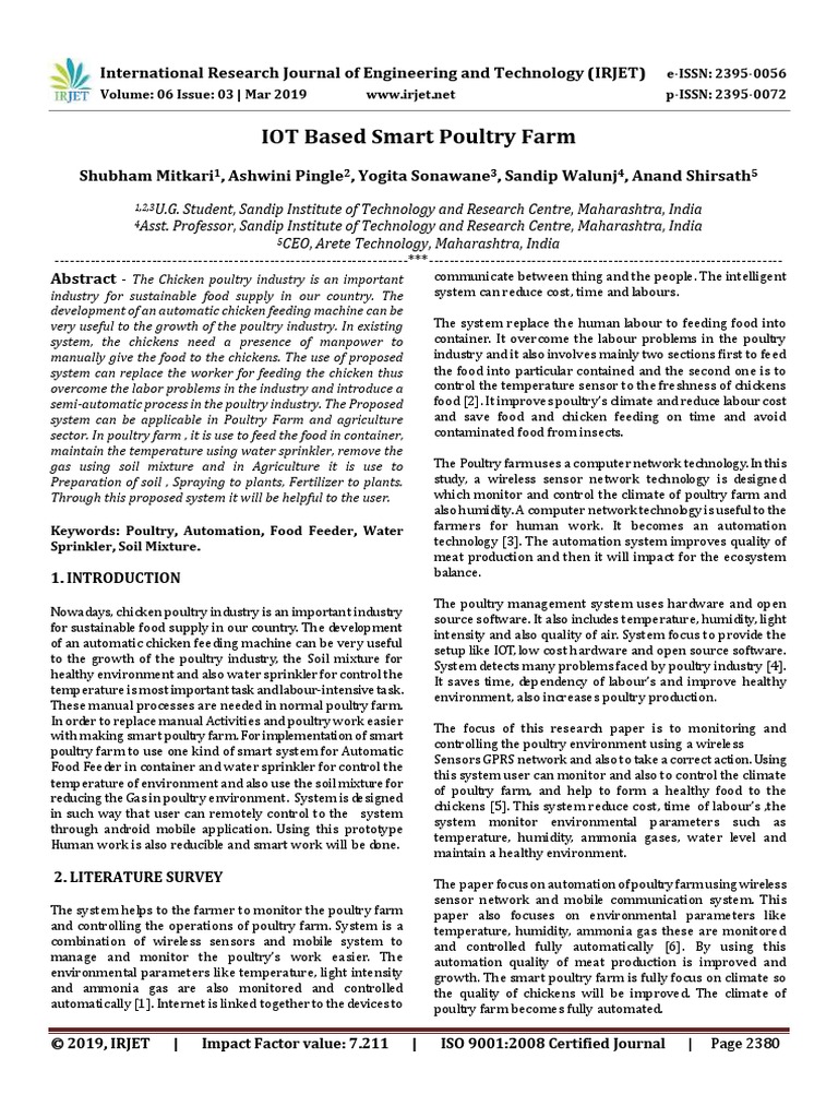7.IOT Based Smart Poultry Farm | PDF | Wireless Sensor Network | Automation