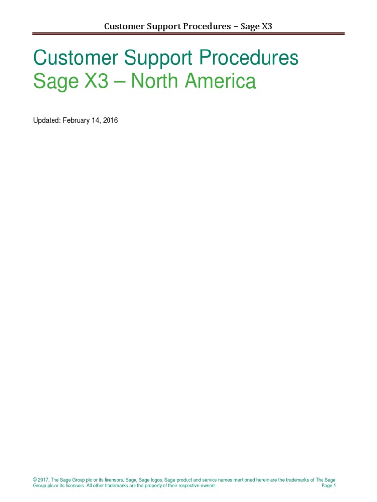 Sage X3 Customer Support Procedures PDF Trademark Forum