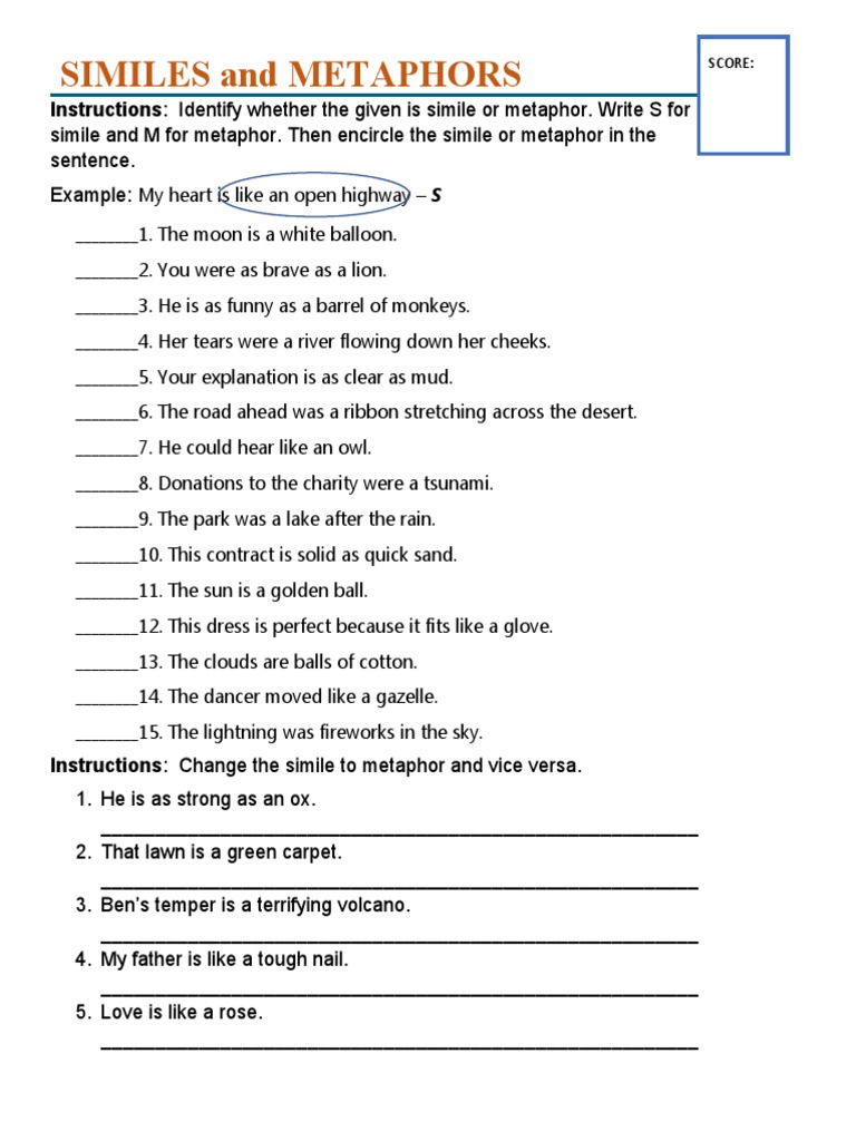 SIMILES and METAPHORS QUIZ | PDF