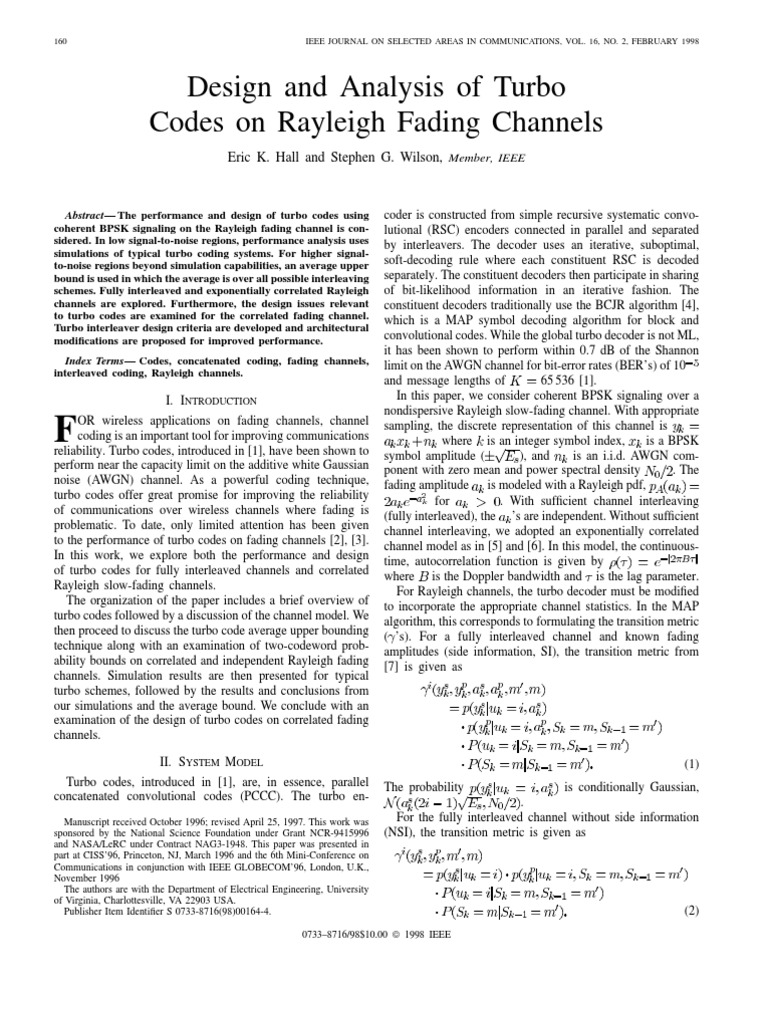 Design and Analysis of Turbo Codes On Rayleigh Fading Channels | PDF ...