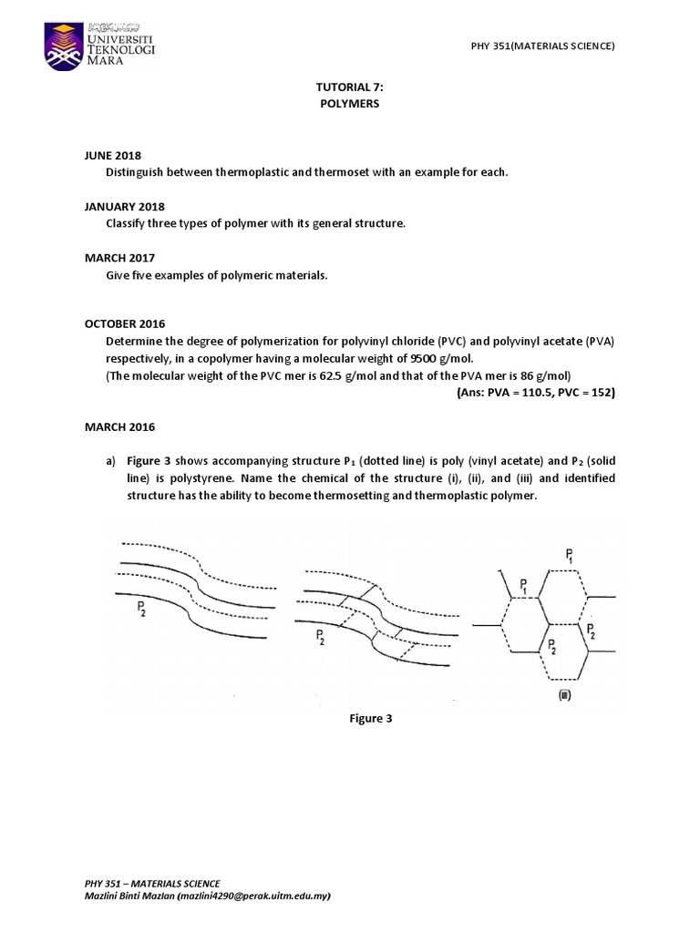 Tutorial 7: Polymers: Phy 351 (Materials Science) | PDF | Polymers ...