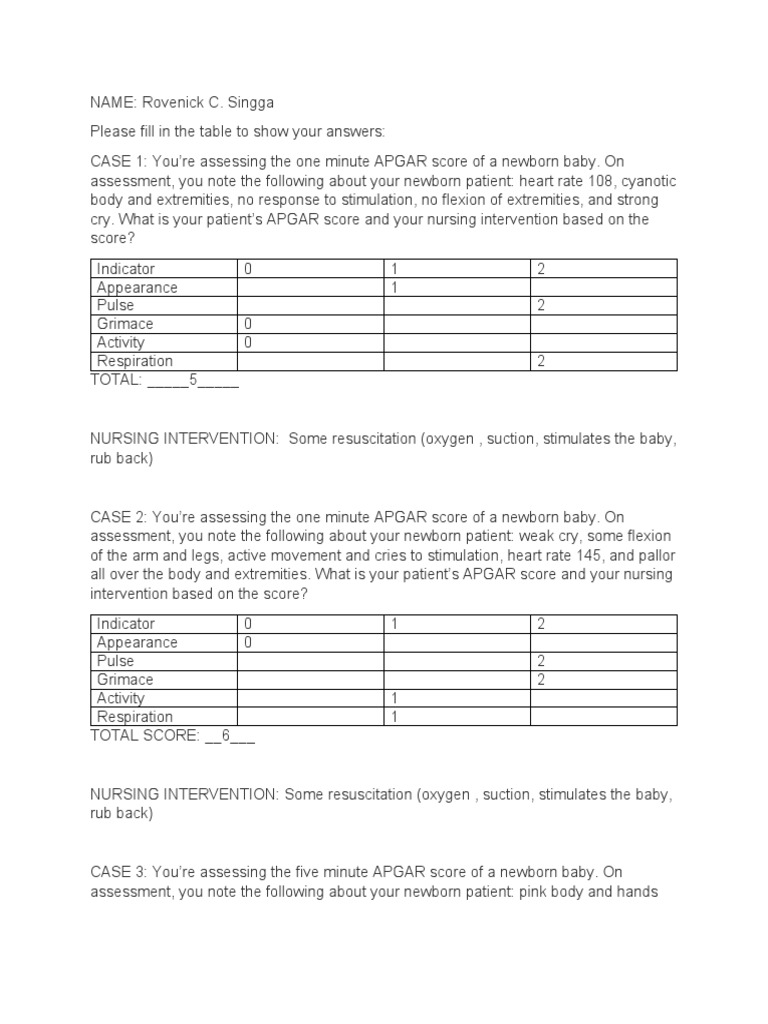 APGAR Score Assessment Case Studies | PDF | Cardiopulmonary ...