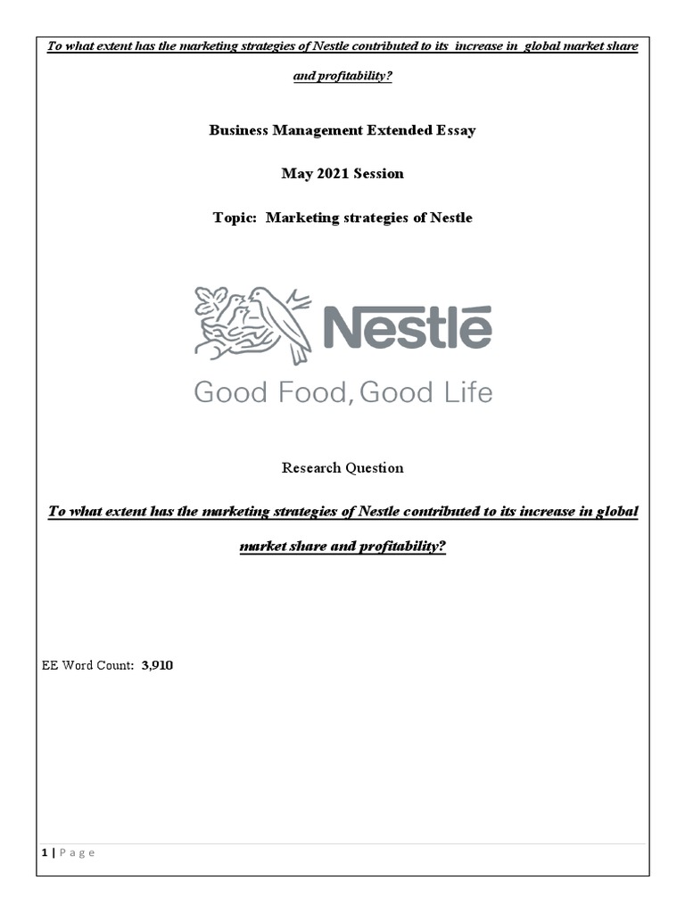Business Management Extended Essay May 2021 Session Topic Marketing