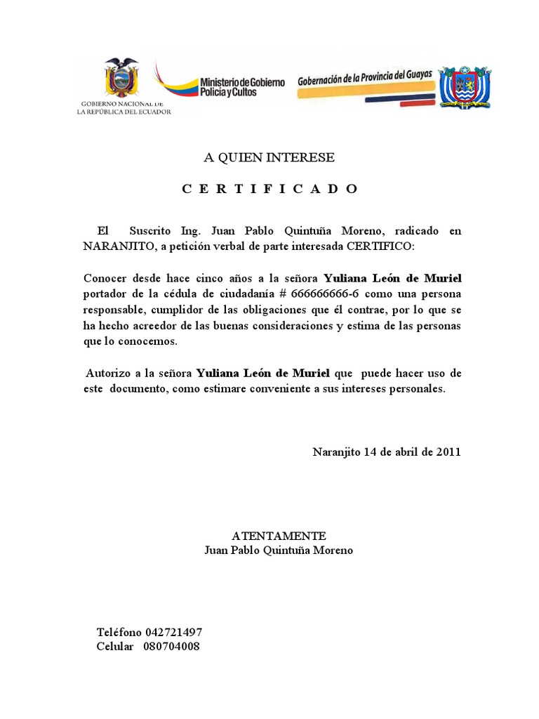 CERTIFICADO DE HONORABILIDAD