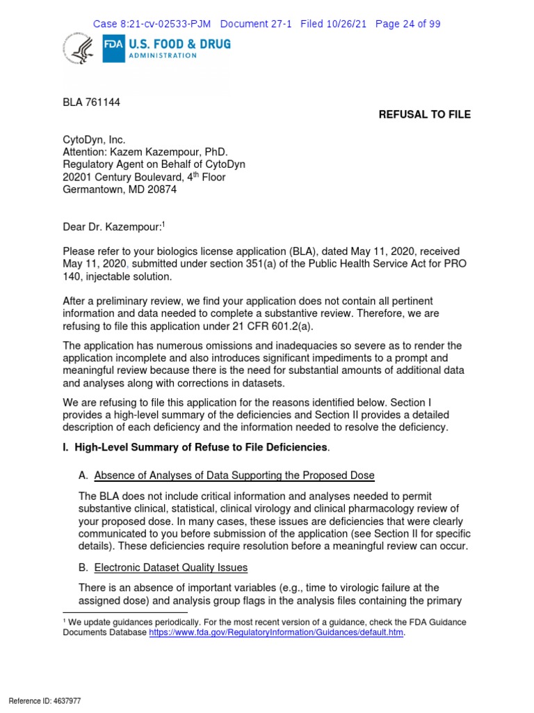 FDA Refusal to File BLA 761144 Summary | PDF | Management Of Hiv/Aids ...