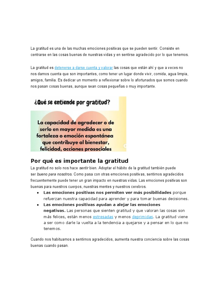 La Gratitud Pdf Gratitud Las Emociones