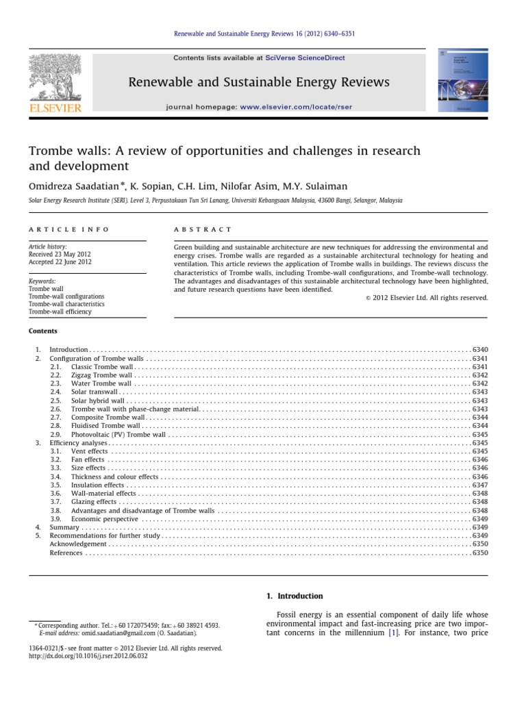 Trombe Walls: Opportunities and Challenges | PDF | Solar Energy ...