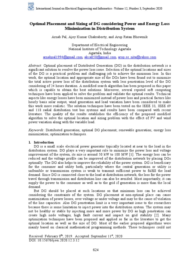 Optimal DG Placement for Energy Loss Reduction | PDF | Mathematical ...