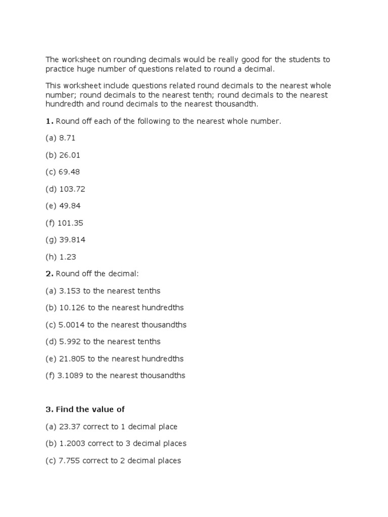 1 Round Decimals with 1 Decimal Place to the Nearest Whole Number 