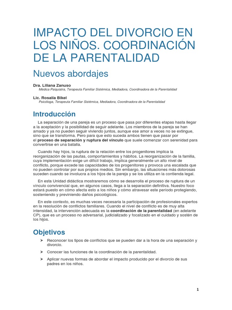 Proapsi080405 Impacto Del Divorcio en Los Niños. Coordinación de La ...