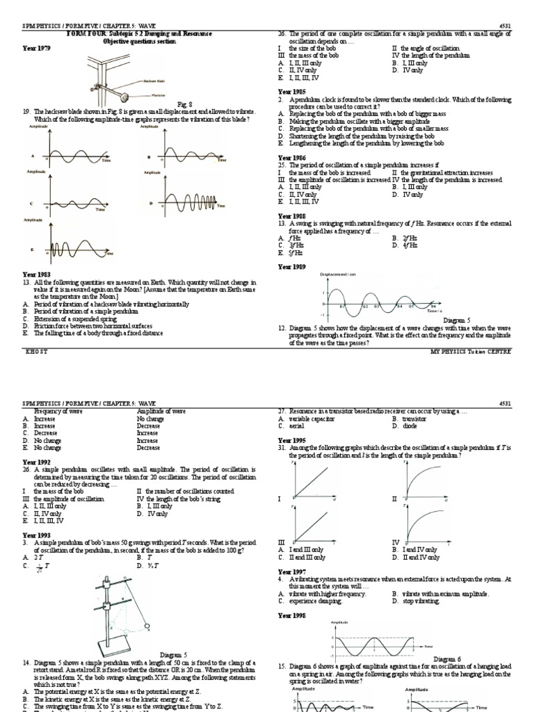2021 F4 KSSM Physics Chap 5.2 Exe | PDF | Pendulum | Resonance