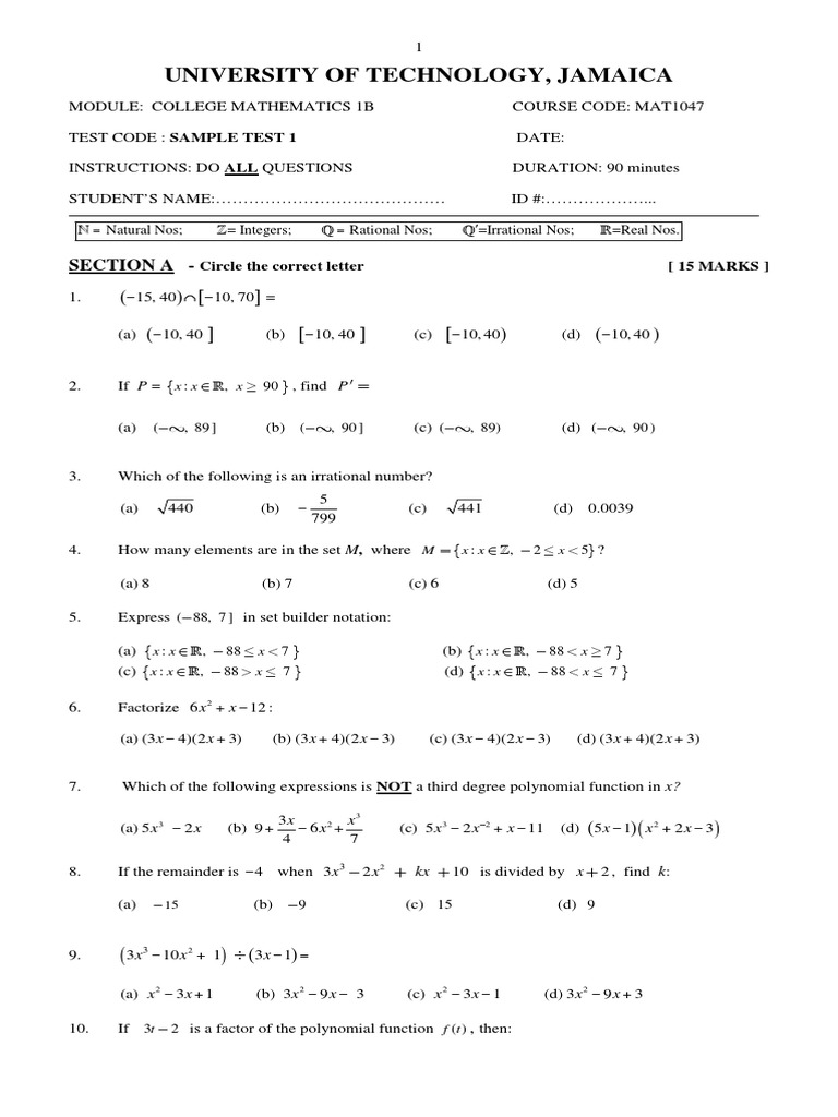 Discrete Mathematics Sample Test 1 | PDF | Discrete Mathematics ...