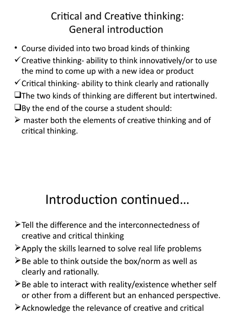 Creative and Critical Thinking Course Overview | PDF | Argument ...