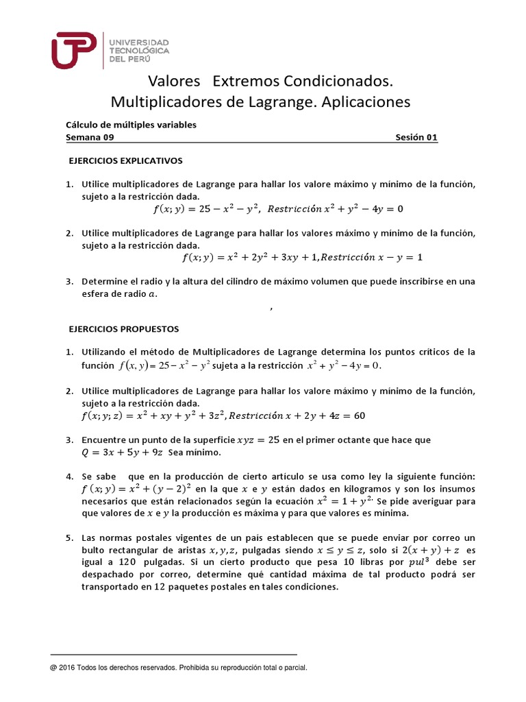 Ejercicios de Multiplicadores de Lagrange | PDF | Objetos matemáticos ...