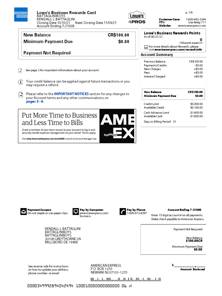 An Analysis of a Lowe's Business Credit Card Statement | PDF | Cheque ...