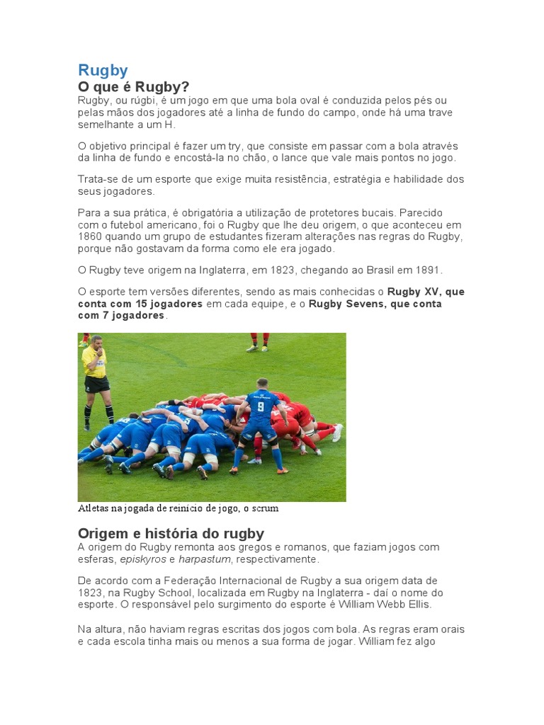 História e Regras do Rugby | PDF | Rugby | Futebol