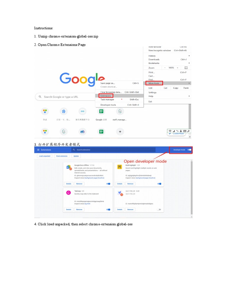 Instructions 1. Unzip ChromeExtensionGlobalOss Zip 2. Open Chrome