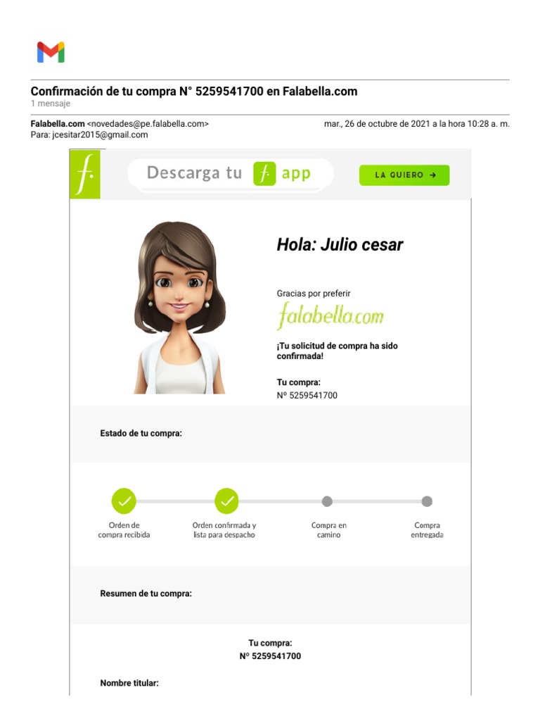Confirmación de Compra en Falabella | PDF