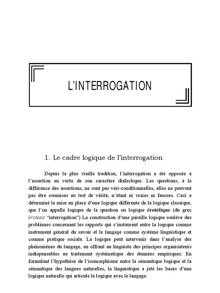 Quel Schéma Représente La Forme Interrogative Avec Le Modal Can Interrogation | PDF | Question | Logique