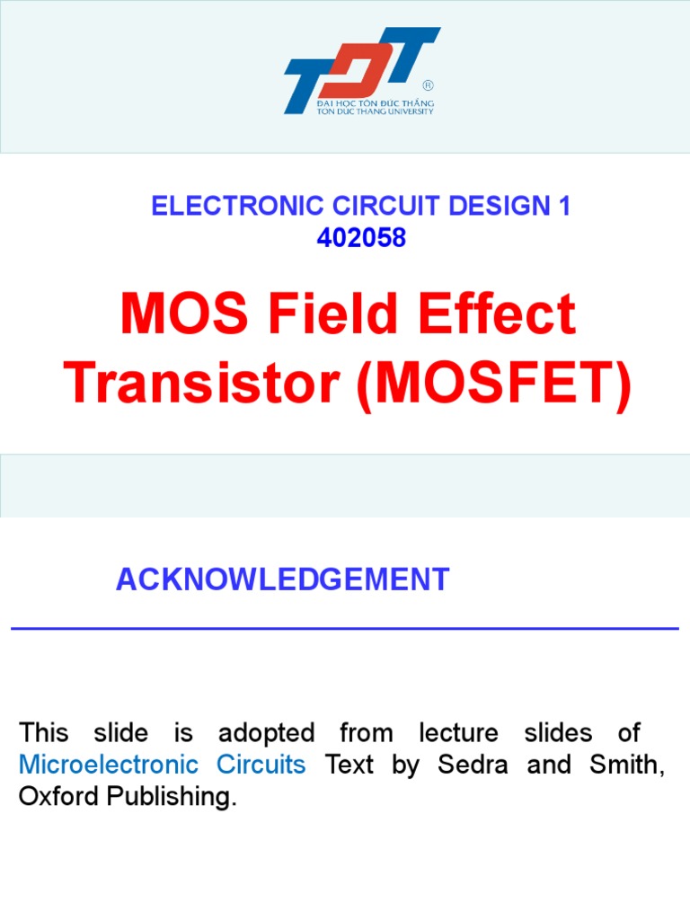 MOS Field Effect Transistor (MOSFET) : Electronic Circuit Design 1 ...