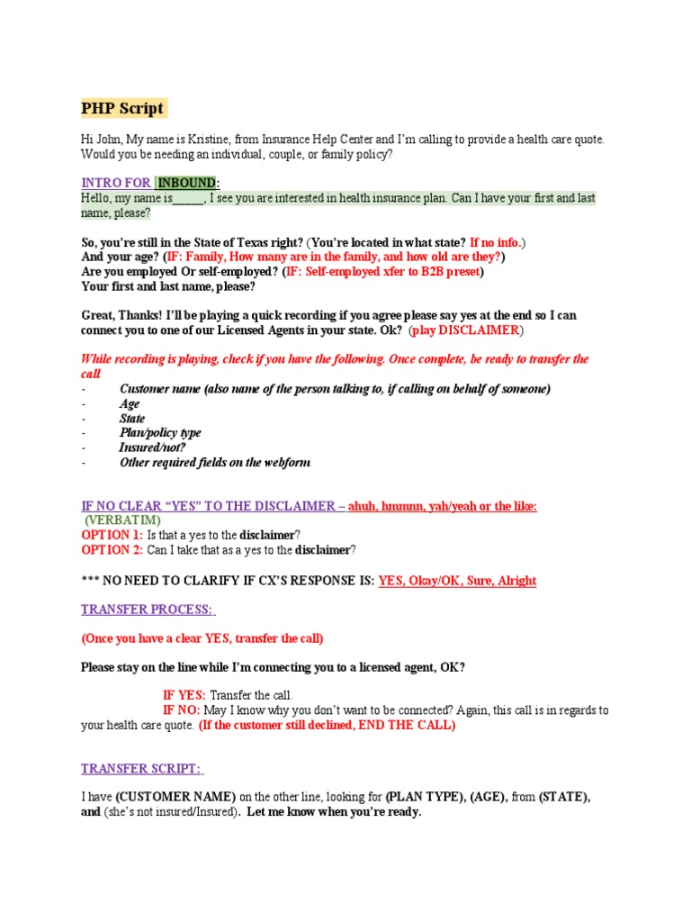 Healthcare Call Script for Agents | PDF | Insurance | Health Economics