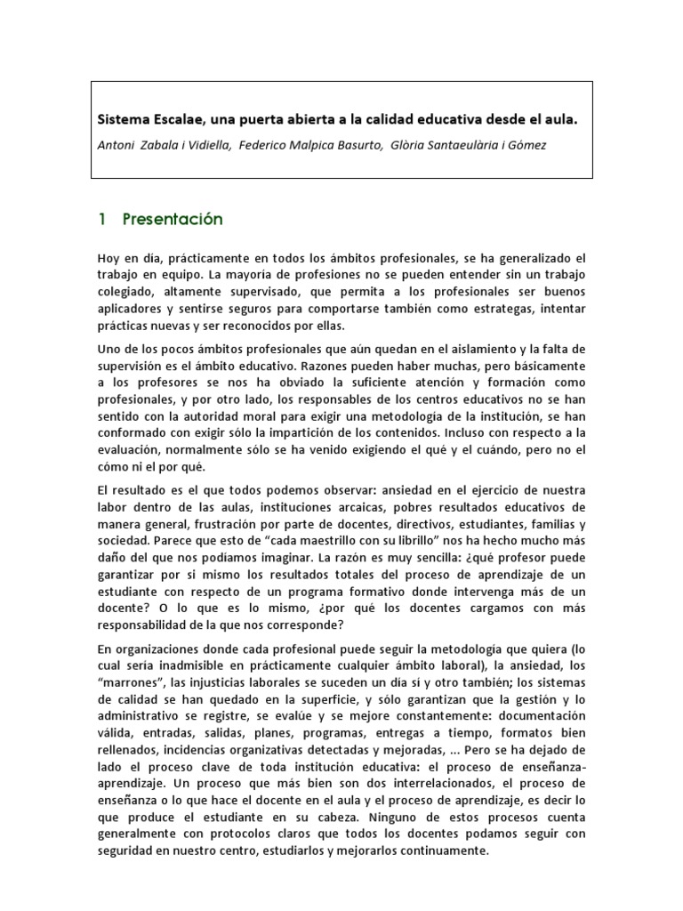 Sistema Escalae: Calidad Educativa | PDF | Maestros | Salón de clases