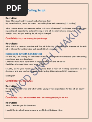 US IT Recruiter Calling Script | PDF | Recruitment