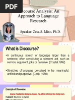 Discourse Analysis: An Approach To Language Research: Speaker: Zesa S. Mino, PH.D