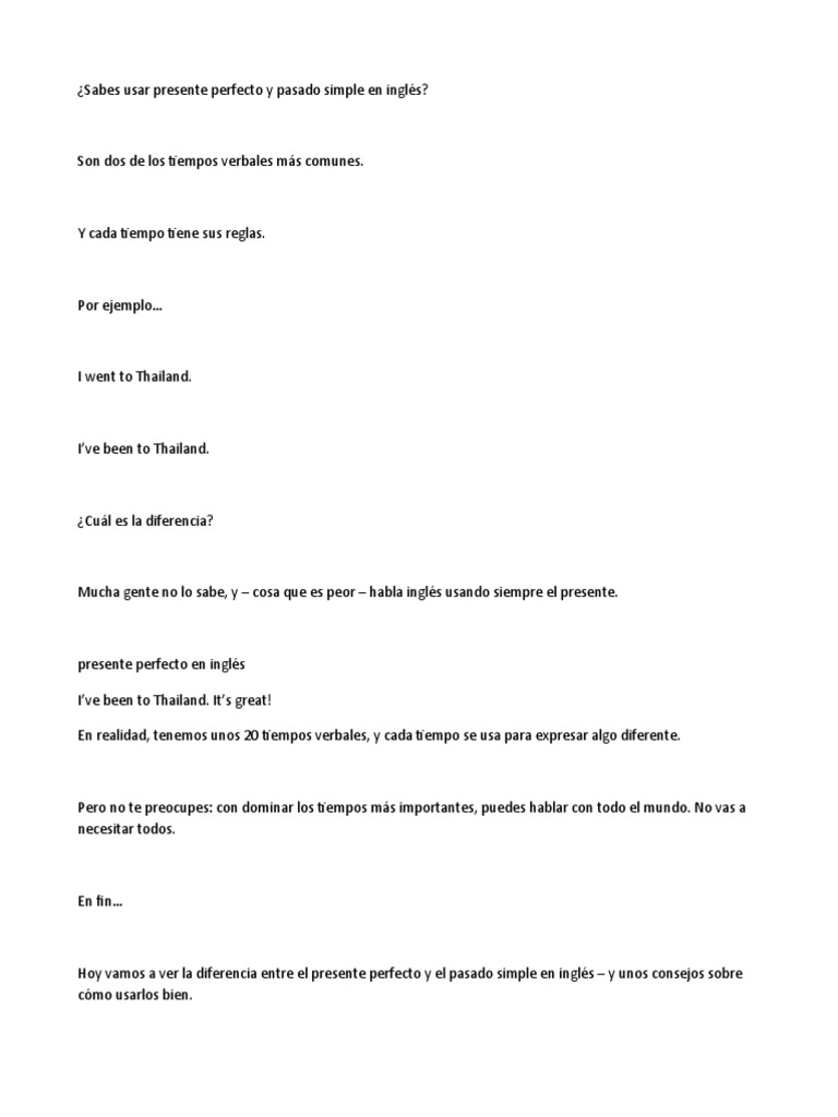 Presente Perfecto y Pasado Simple | PDF | Idioma en Inglés | Lingüística