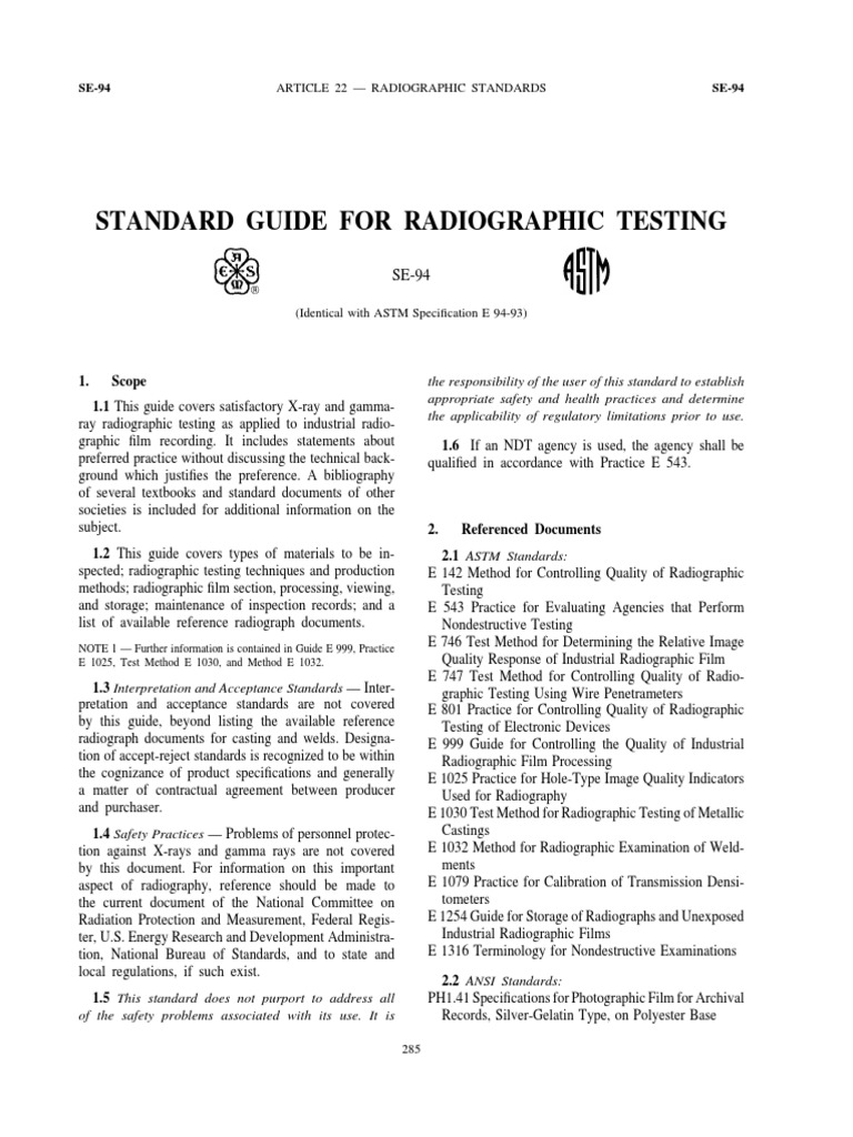 Radiographic Testing Standards Guide | PDF | Radiography ...