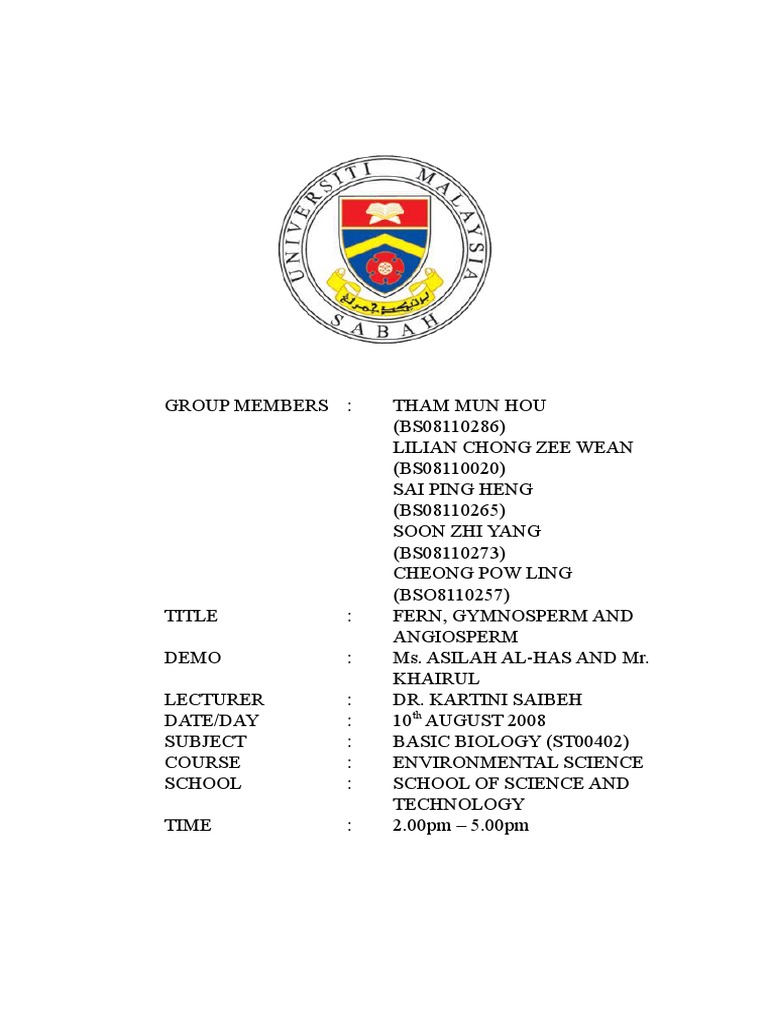 Experiment 5 (Fern, Gymnosperm and Angiosperm) PDF Biological