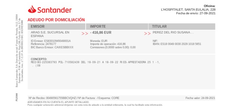 Información sobre BIC e IBAN Santander | PDF
