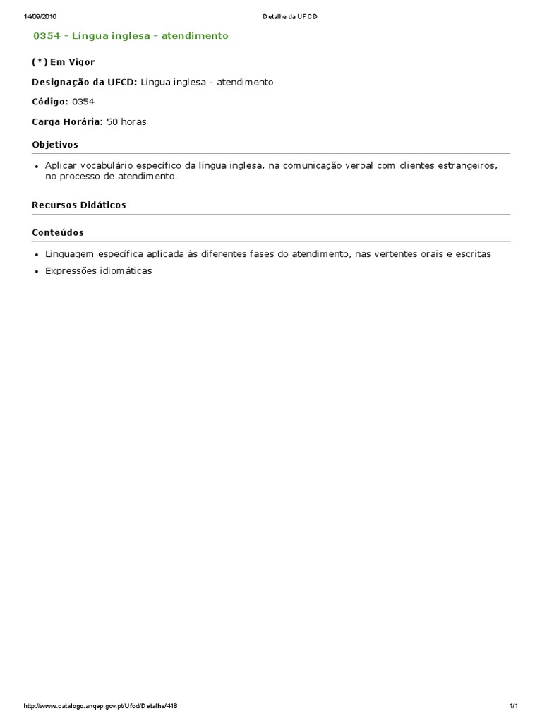 UFCD 0354: Inglês para Atendimento | PDF | Artes Linguísticas e Disciplina