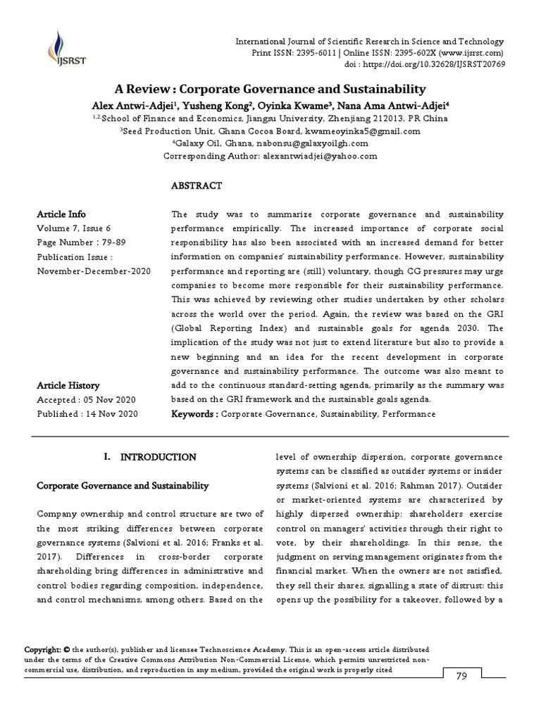 A Review Corporate Governance and Sustainability | PDF | Governance ...