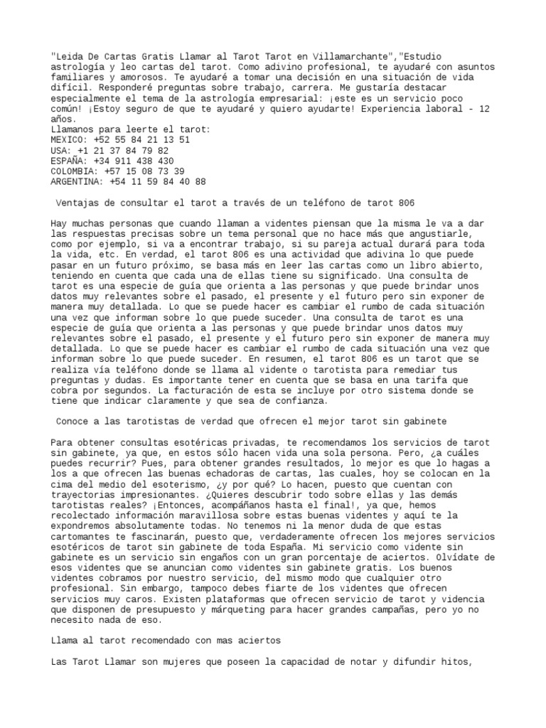 Leida de Cartas Gratis Llamar Al Tarot Tarot en Villamarchante PDF