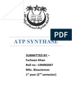 Atp Synthase: Submitted by - Farheen Khan Roll No - 19Mbs007 Msc. Biosciences 1 Year (2 Semester)