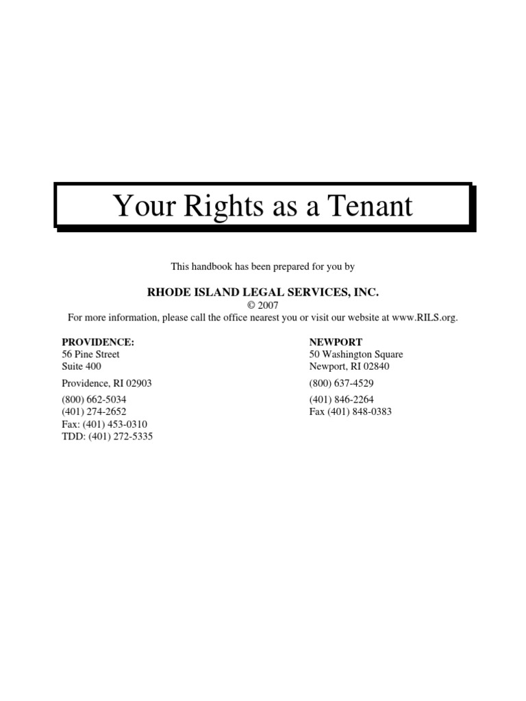 Your Rights As A Tenant Rhode Island Legal Services, Inc PDF