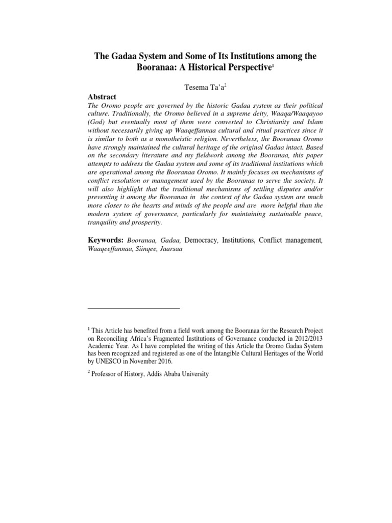 The Gadaa System and Its Institutions | PDF
