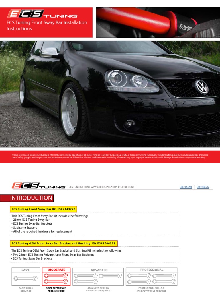 ECS Tuning Front Sway Bar Installation Instructions PDF Vehicle