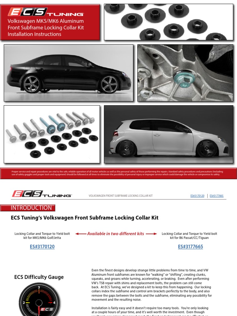 Volkswagen MK5/MK6 Aluminum Front Subframe Locking Collar Kit Installation Instructions PDF