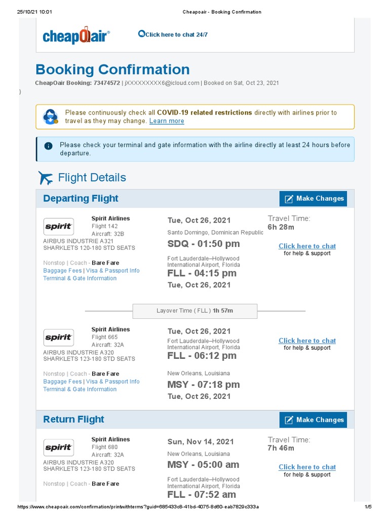 Cheapoair Booking Confirmation PDF Aviation Transport