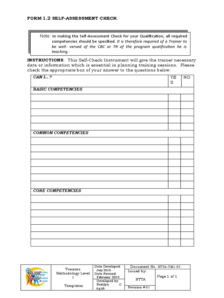 Form 1.2 Self Assessment Check | PDF | Career & Growth | Business