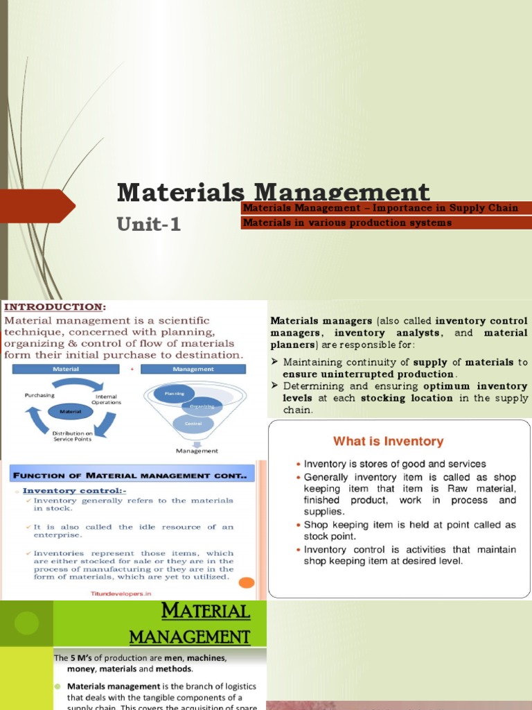 Materials ManagementUnit1 PDF Economies Secondary Sector Of The