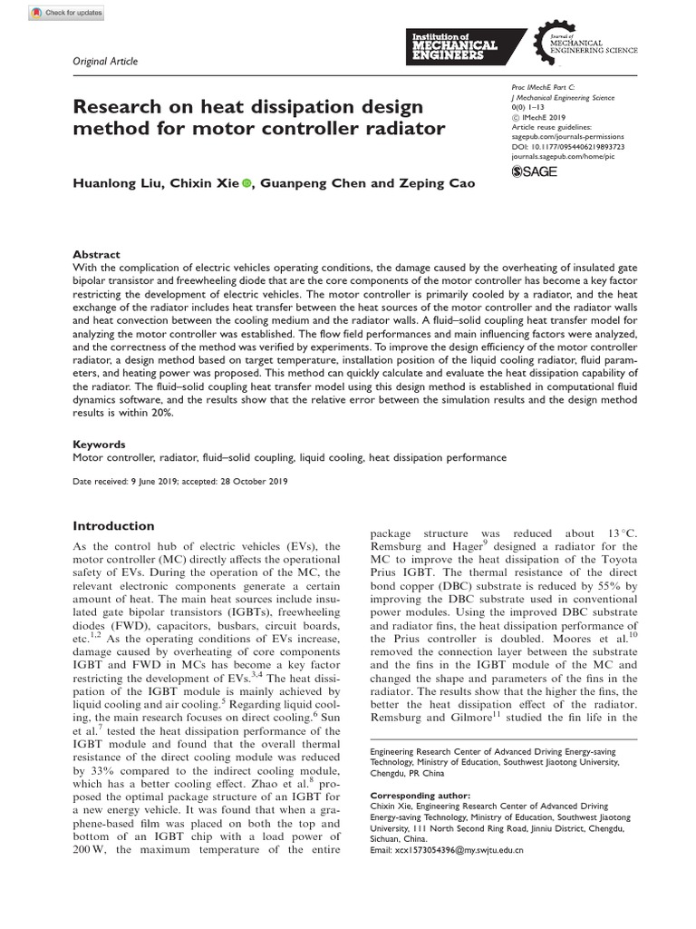 Motor Controller Radiator Heat Dissipation Design | PDF | Heat Transfer ...