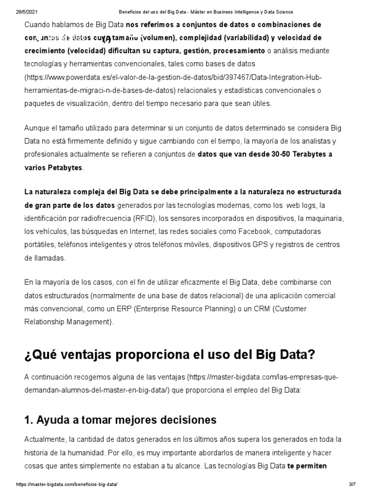 Beneficios del Big Data en Empresas | PDF | Big Data | Inteligencia de ...