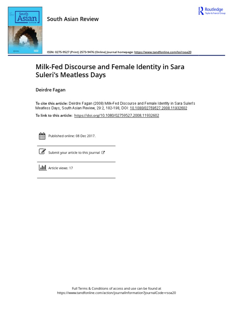 MilkFed Discourse and Female Identity in Sara Suleri's Meatless Days PDF