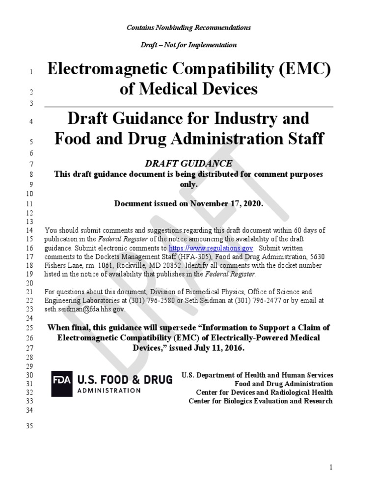 FDA Draft EMC Guidance for Medical Devices | PDF | Medical Device ...