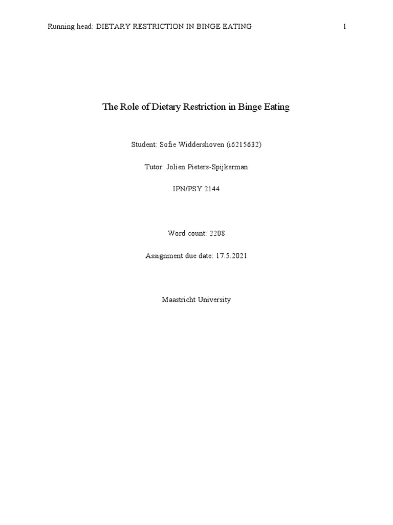 The Role of Dietary Restriction in Binge Eating | PDF | Binge Eating ...